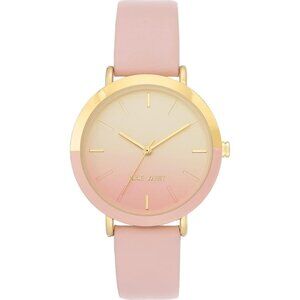 Women's Faux Leather Strap Pink/Gold Tone Buckle Closure Crystal Lens Watch